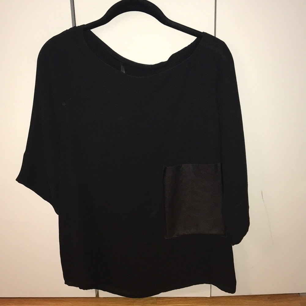 Black silky Zara top with leather pocket detail